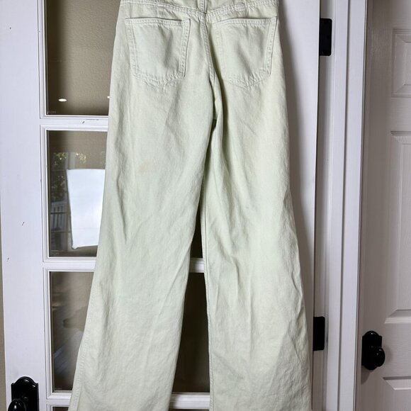 MANGO Pale Lemon Yellow Wide Leg Denim Jeans Size 4 - Picture 6 of 8